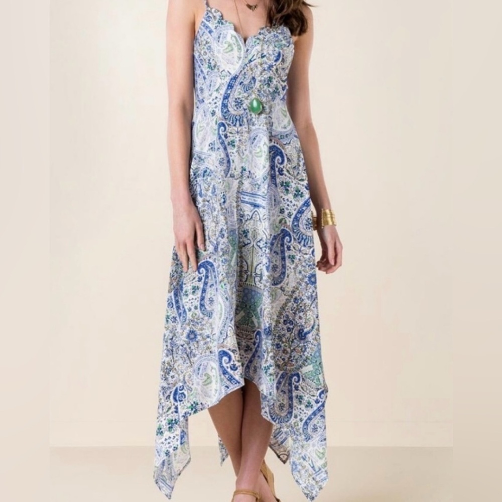Alya Francesca’s Paisley Blue Print Handkerchief Dress Size Medium